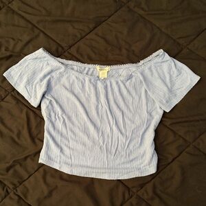 Bozzolo Blue Cropped Ribbed Blouse